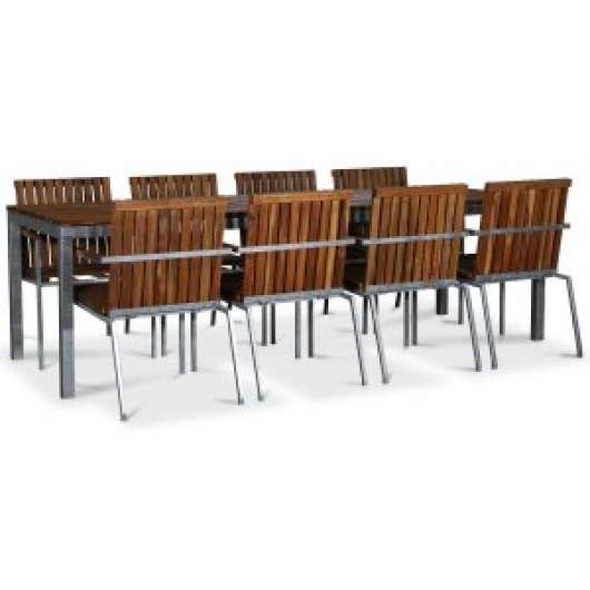 Alva matgrupp 250x90 cm inkl. 8 stolar - Teak / Galvaniserat stål - Utematgrupper, Utemöbelgrupper, Utemöbler