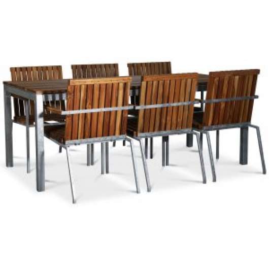 Alva matgrupp bord inkl. 6 stolar - Teak / Galvaniserat stål - Utematgrupper, Utemöbelgrupper, Utemöbler