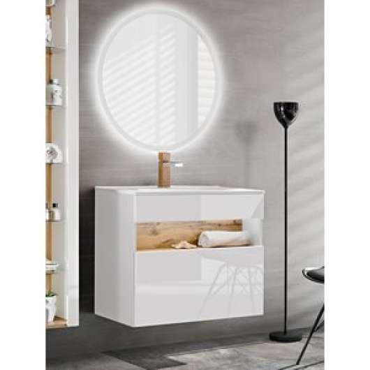 Badrumsmöbler Bahama 80 cm - vit - Tvättställ med spegel - Badrumspaket