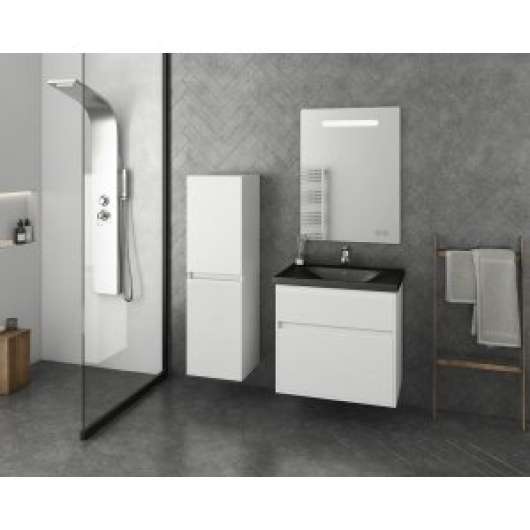 Badrumsmöbler Instinct 65 - Vitt/Svart med spegel och sidoskåp - Badrumspaket, Badrumsmöbler