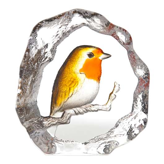 Målerås Glasbruk - Wildlife Rödhake 11 cm Gul