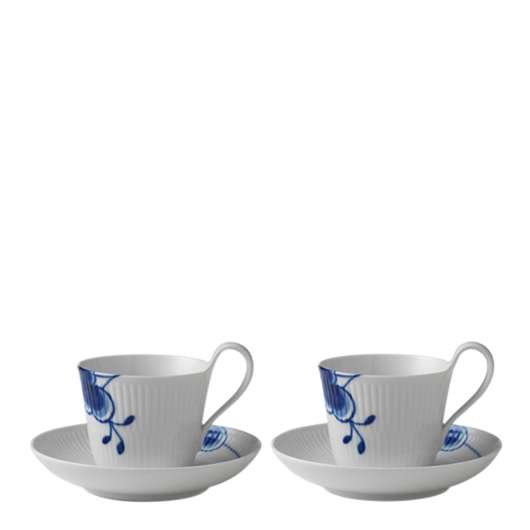 Royal Copenhagen - Blue Fluted Mega Kaffekopp med fat 25 cl högt handtag 2-pack