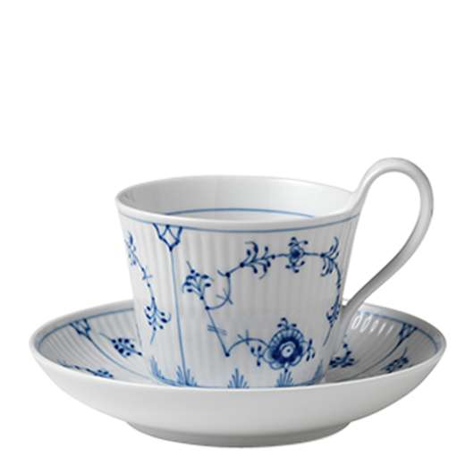 Royal Copenhagen - Blue Fluted Plain Kaffekopp med fat 25 cl högt handtag