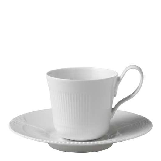 Royal Copenhagen - White Elements Kaffekopp Med Fat 25 cl högt handtag