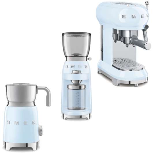 Smeg - Kaffepaketet - Espressobryggare. kaffekvarn & mjölkskummare - Pastelblå - FRI frakt