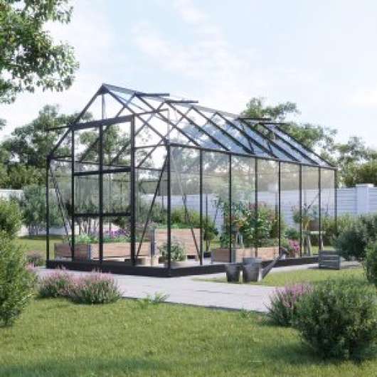 Växthus 11,2m² - Härdat glas - Svart - Kanalplast, Svart - Fristående växthus, Växthus
