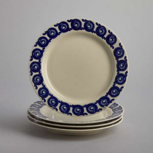 Vintage - Assietter med blå dekor 4 st