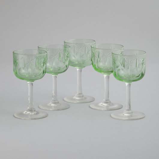 Vintage - Sherryglas med Grön Kupa 5 st